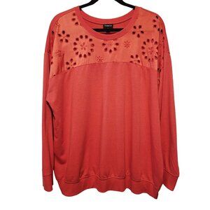 Torrid Womens Eyelet Knit Top Size 2 Coral Red Cotton Blend Super Soft  Artsy